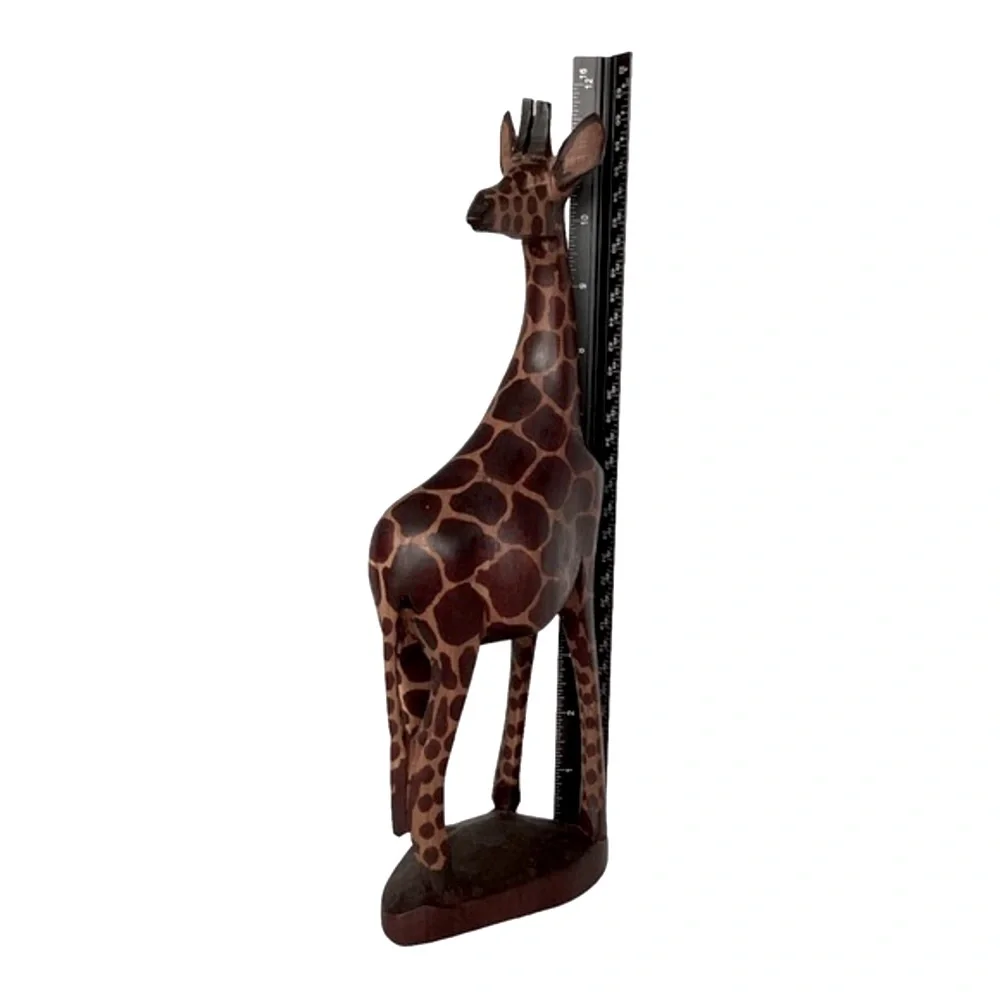 Pier 1 Imports Giraffe Figurine With Base Hand Carved Wood KENYA Vintage